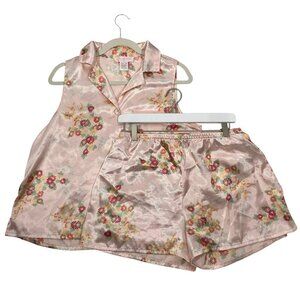 Oscar De La Renta baby Pink Label Floral Satin Pajama Set Size M feminine